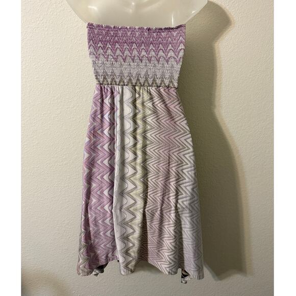y2k Fairy Ballet Dress Size Small Flowy Strapless Geometric Smocked Asymmetrical - Picture 3 of 7